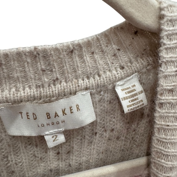 Ted Baker MARNIAA Wool Knit Sweater Midi Dress Puff Sleeve Cream Beige Sz 2/M - Picture 11 of 15